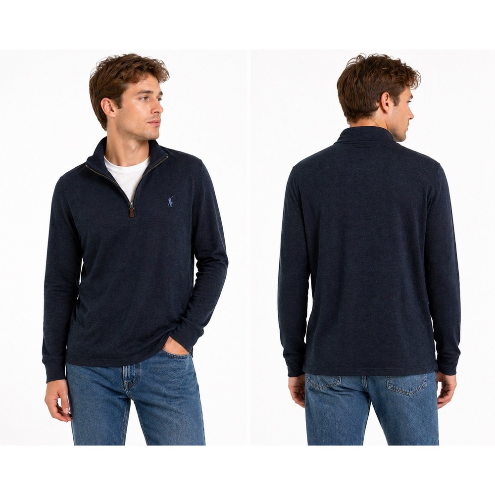 Polo Ralph‎ Lauren Quarter Zip Pullover Mens Large black Herringbone Sweater